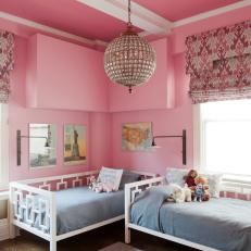 Pink Kids' Bedroom With Art Deco Chandelier