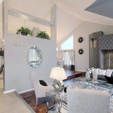 Open Plan Living Space Showcases Various Shades of Gray