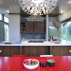 Red Dining Table Adds Bold Color to Contemporary Kitchen