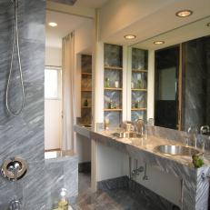 Contemporary Bathroom Boasts Gray Stone Tile