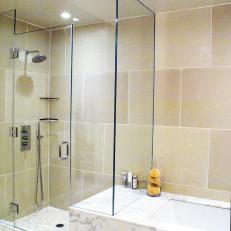 Limestone Tile Bathroom With Pebble Floor Shower 