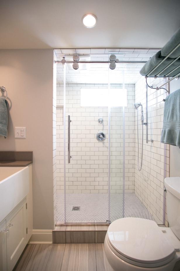 Transitional Bathroom Featuring Glass Shower With Subway Tile | HGTV