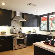 Black and White Contemporary Kitchen With Windows