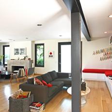 Contemporary Open Plan Living Area With Gray Sofa