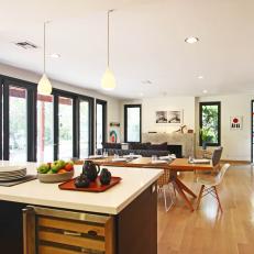 Midcentury Modern Dining and Living Areas With Wood Floors