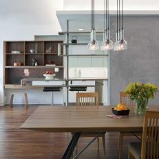 Modern Open Plan Gray and White Dining Room 