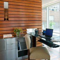 Slatted Wall Adds Visual Interest to Small Office