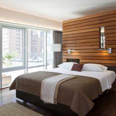 Urban Modern Bedroom With Wood Slat Partition Wall