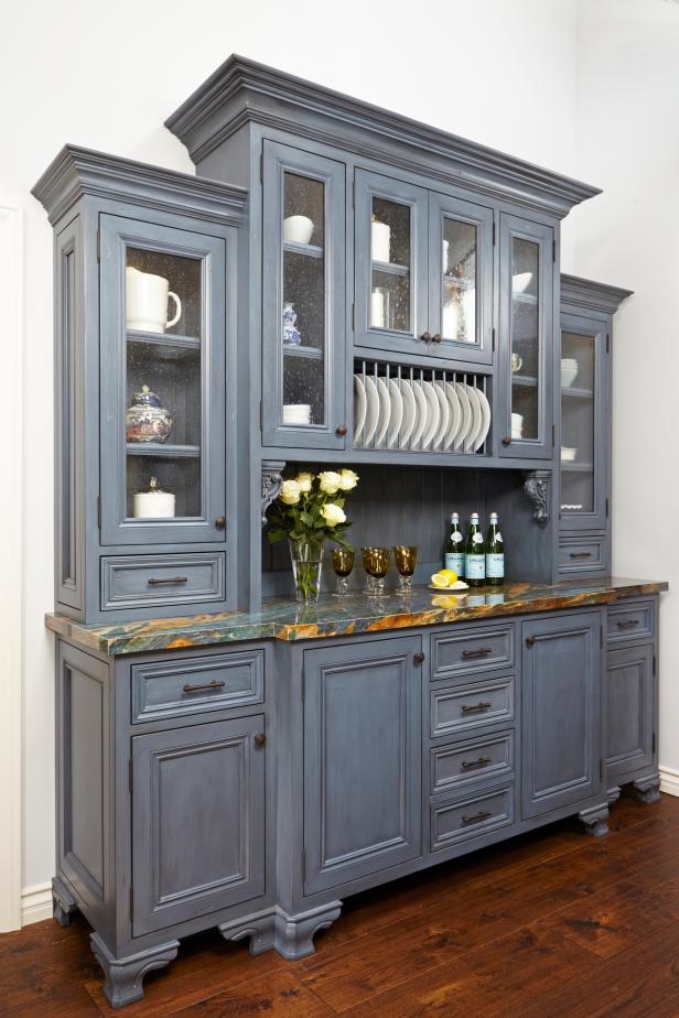 Gray Kitchen Hutch Adds Storage to Kitchen  HGTV