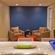 Blue Accent Wall Adds Life to Seating Area