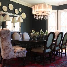 Dark Gray Dining Room With Armchairs