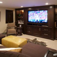 Neutral Media Room With Custom TV Cabinet Feels Masculine, Contemporary