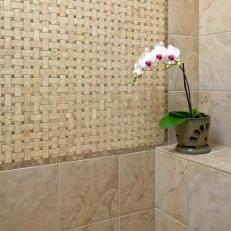 Shower With Basket-Weave Tile