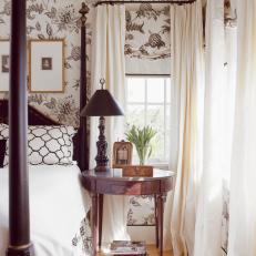 Round Wood Nightstand in Traditional Master Bedroom
