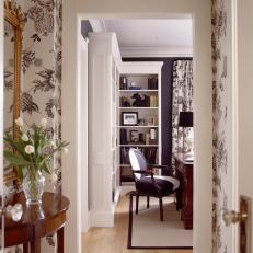 Graceful Hall Leads to Stately Black & White Office