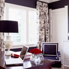 Elegant Black & White Home Office With Wooden Desk