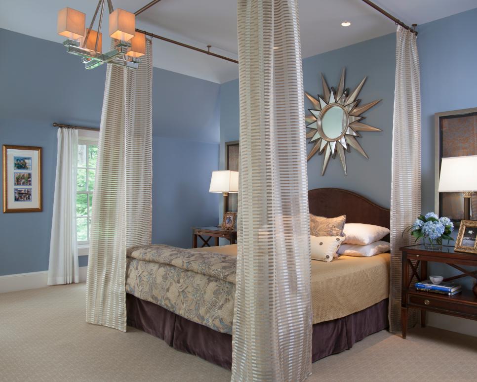 Relaxing Master Bedroom With Shimmering Drapes HGTV