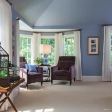Transitional Master Bedroom With Bay Window Sitting Area 