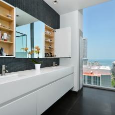 Contemporary Bathroom With Medicine Cabinet Storage & City View