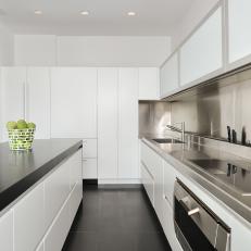 Modern Galley Kitchen With White Matte Lacquered Cabinets