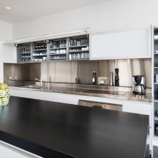 Modern White Kitchen With Storage Shelving