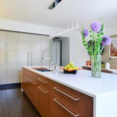 Sleek Modern Kitchen With Glass Pendant Lighting