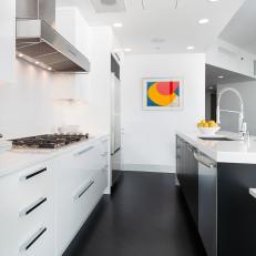 Black-and-White Kitchen With Modern Art