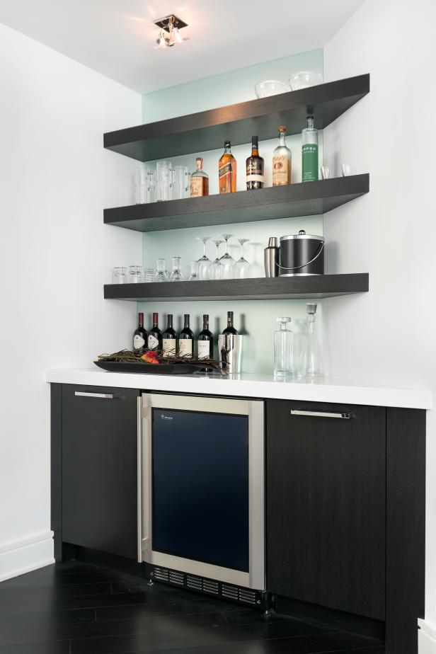 Wet Bar With Floating Shelves | HGTV