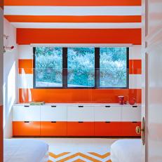 Vibrant Contemporary Bedroom Feels Fresh in Orange and White