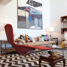 Eclectic Living Room With Bold Chevron Rug
