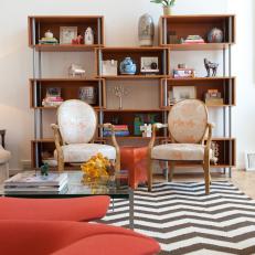 Eclectic Living Room With Pops of Red Feels Fresh, Bold