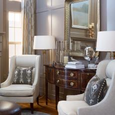 Elegant Gray Sitting Room is Traditional