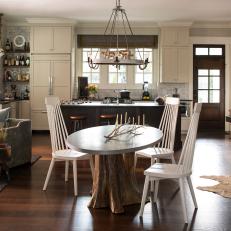 Neutral Rustic Great Room With Driftwood Table