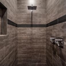 Gorgeous, Gray Stone-Tiled Modern Shower 