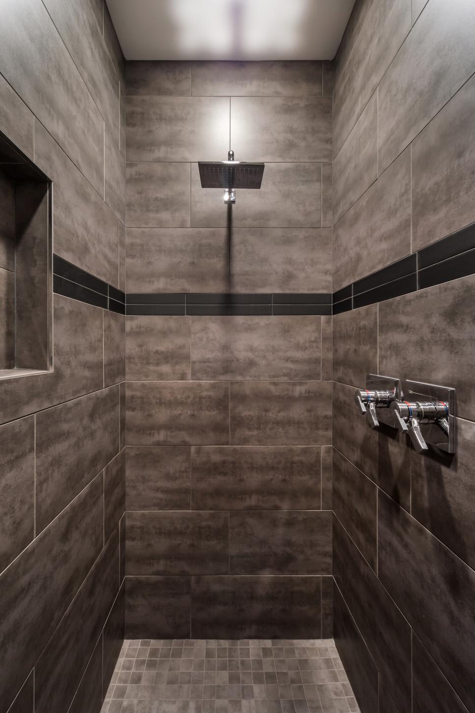 Gorgeous, Gray Stone-Tiled Modern Shower | HGTV
