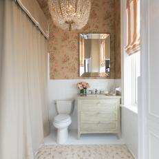 Southern-Style Guest Bathroom With Dramatic Chandelier