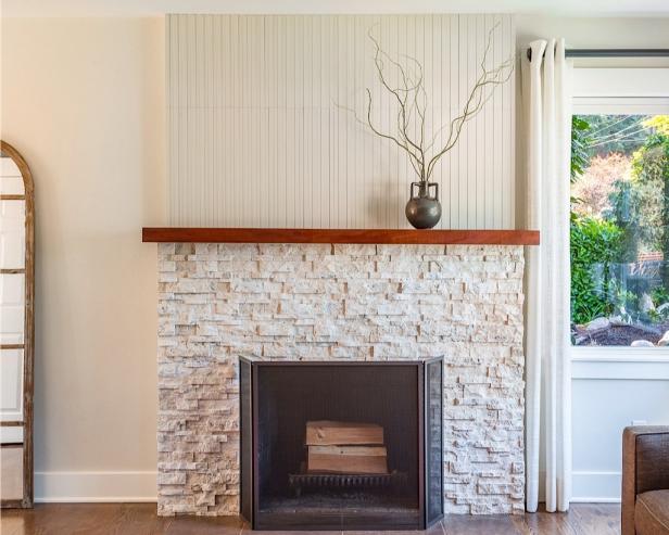 Neutral, Transitional Living Room With Fireplace