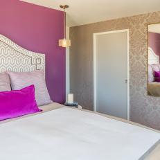 Purple Bedroom With Damask Wallpaper