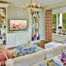 Eclectic, Feminine Living Room is Bright, Colorful