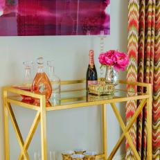 Gilded Bar Cart in Feminine Living Room
