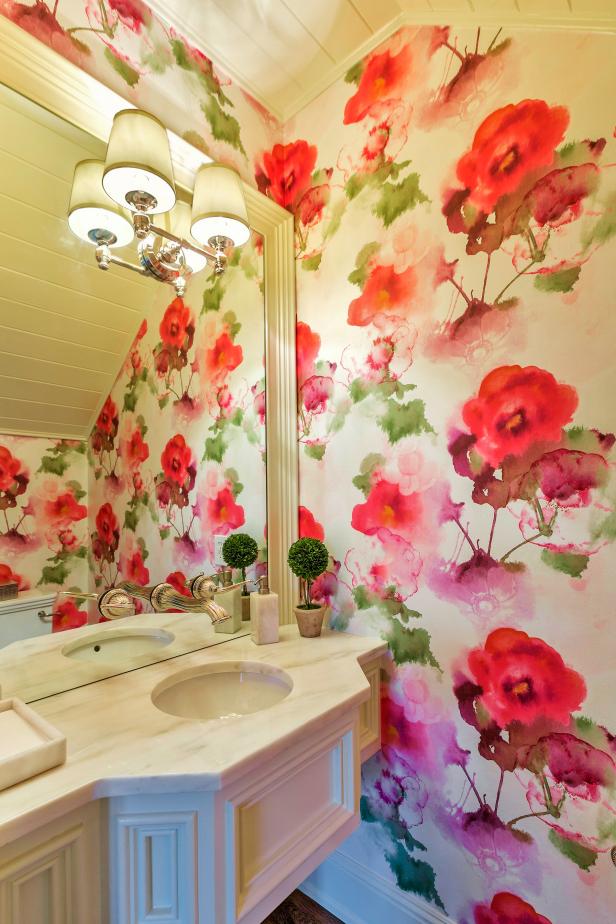 Feminine, FloralInspired Powder Room HGTV