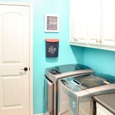 Lint Bin in Bright Blue Laundry Room
