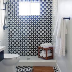 Small Bathroom With Patterned Black-and-White Tile