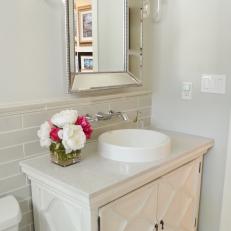 Elegant Guest Bathroom With Gray Tile Walls