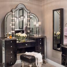 Glamorous Dressing Room With Contemporary Chandelier