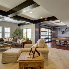 Transitional Basement Great Room With Nearby Pool Table
