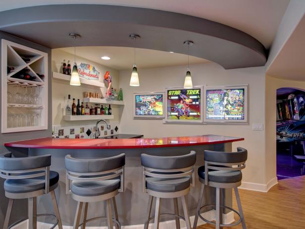 L Shaped Basement Bars Lights