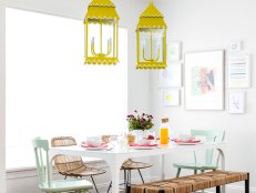 White Breakfast Nook With Mismatched Seats