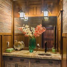 Asian Style Powder Room With Distressed Vanity 