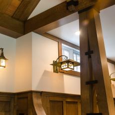 Craftsman Home With Exposed Beam Ceilings and Sconce Lighting